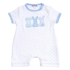Bunny Trio Applique Blue Short Playsuit